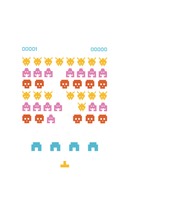 Retro space video game minta fehér pólón