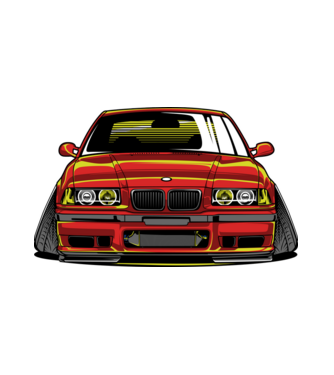 BMW E36 ˝negatív dőlésszög˝ minta fehér pólón