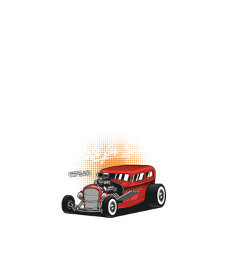 Hot Rod minta fehér pólón