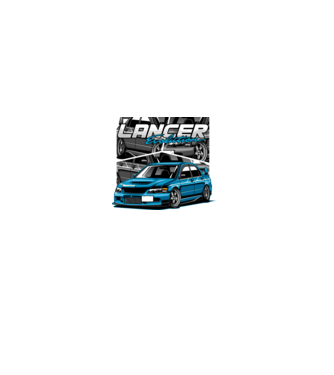 Mitsubishi Lancer Evo minta farmerkék pólón