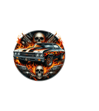 Muscle Car - Izomautó minta sötétkék pólón
