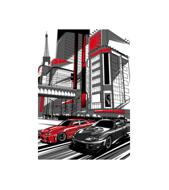 Toyota Supra and Nissan Skyline - Street Racing minta fekete pólón