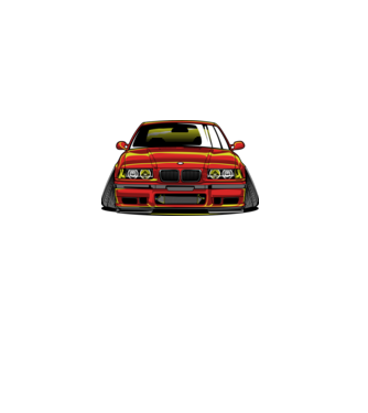 BMW E36 ˝negatív dőlésszög˝ minta fehér pólón