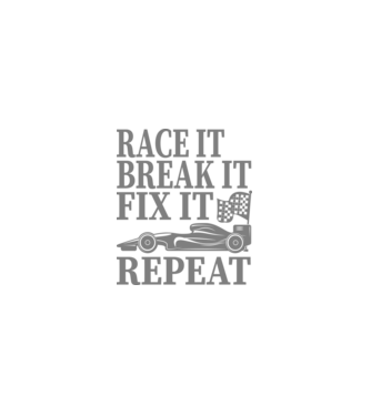 Race it, Break it, Fix it, Repeat - Versenyezz vele, törd meg, javítsd, Ismétlés minta fekete pólón