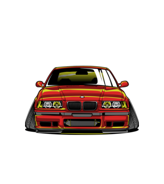 BMW E36 ˝negatív dőlésszög˝ minta fehér pólón
