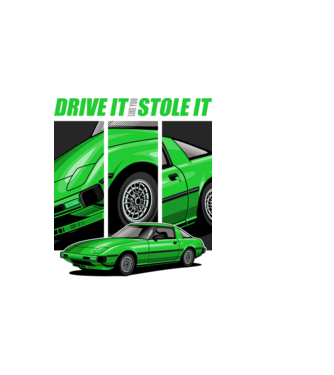 Mazda RX-7 - ˝Drive it like you stole it˝ - (Vezesd úgy, mintha loptad volna) minta sötétkék pólón