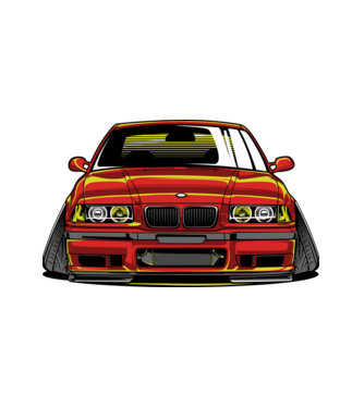 BMW E36 ˝negatív dőlésszög˝ minta fehér pólón