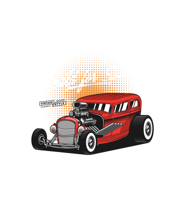 Hot Rod minta fehér pólón