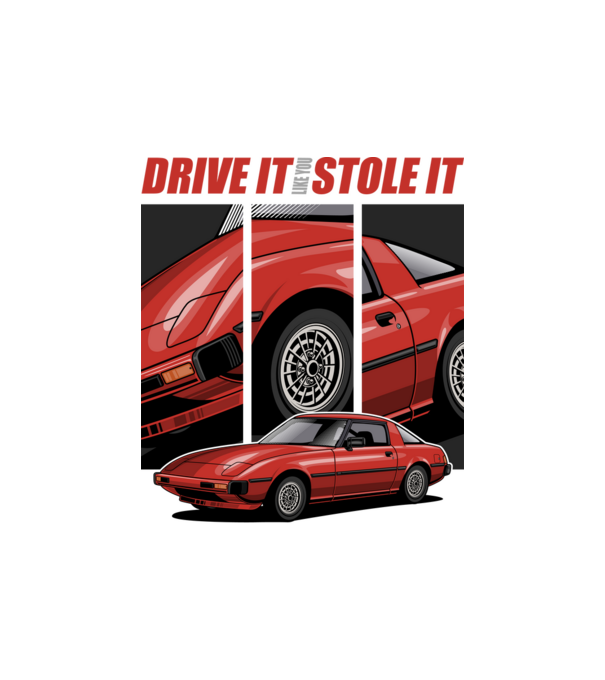 Mazda RX-7 - Drive it like you stole it minta homokszín pólón