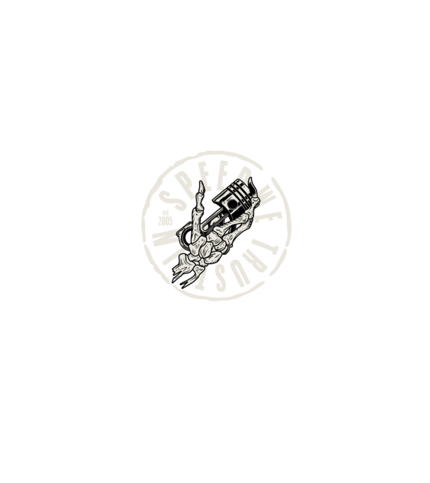 Speed We Trust In (Gyorsaság, amiben bízunk) minta fekete pólón