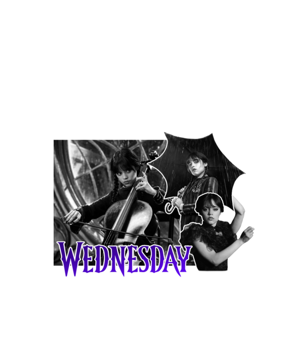 Wednesday fekete-fehér minta fekete pólón