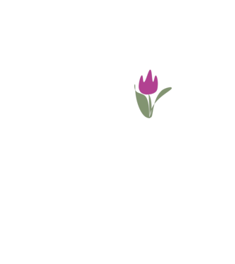 lila tulipán minta fehér pólón
