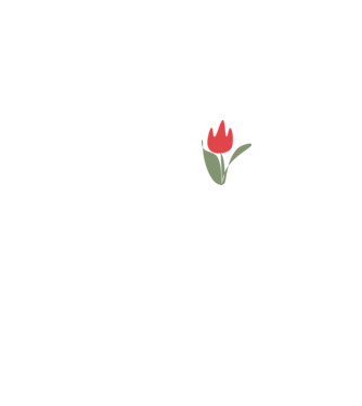tulipán piros minta fehér pólón
