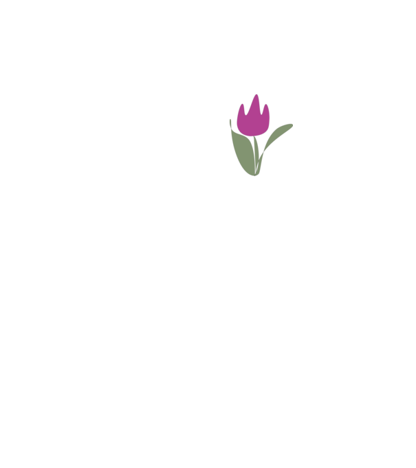 lila tulipán minta fehér pólón