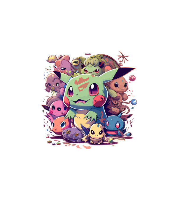 Pokémon stílusú minta _02 minta fehér pólón