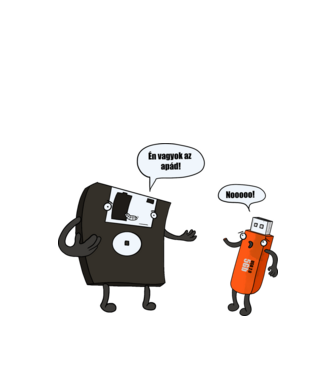 Floppy és pendrive - én vagyok az apád! minta fehér pólón