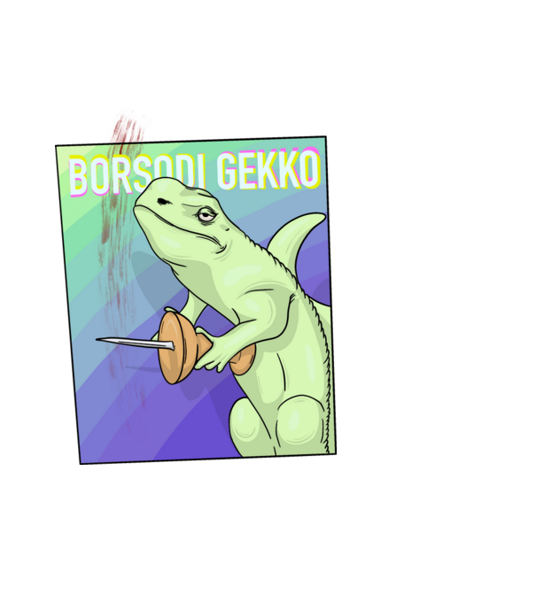 Borsodi gekko minta világoskék pólón