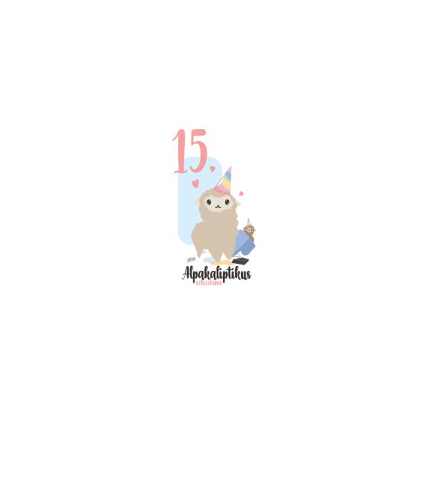 15. Alpacaliptikus születésnap minta fehér pólón