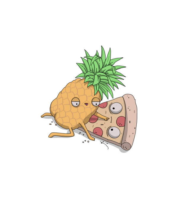Ananász és Pizza minta fehér pólón