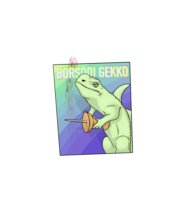 Borsodi gekko minta fehér pólón