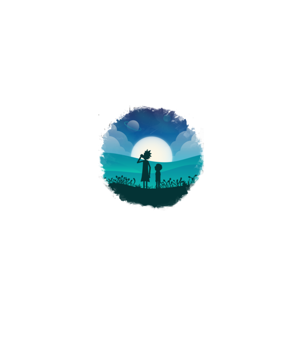 Rick and Morty sziluett - kék minta fehér/piros pólón