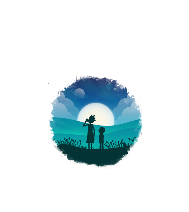 Rick and Morty sziluett - kék minta fehér pólón