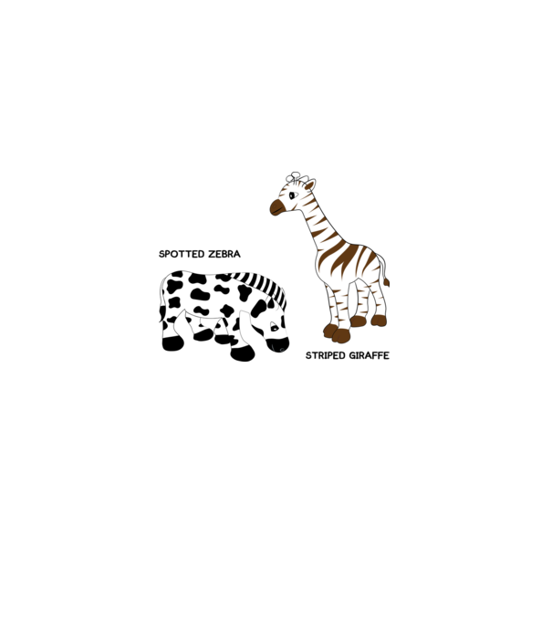 Foltos zebra és csíkos zsiráf minta fehér pólón
