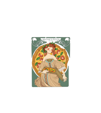 Mucha's pizza minta almazöld pólón