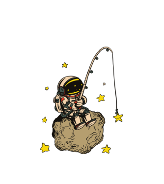 Astronaut Fishing minta fehér pólón