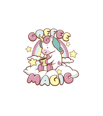 COFFEE MAGIC UNICORN minta fehér pólón