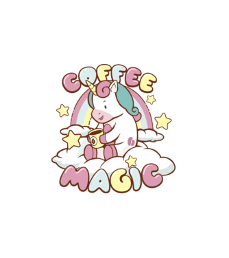 COFFEE MAGIC UNICORN minta fehér pólón