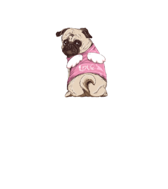Mopsz minta világos rózsaszín pólón
