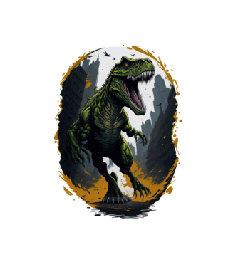 T-rex a városban minta fehér pólón