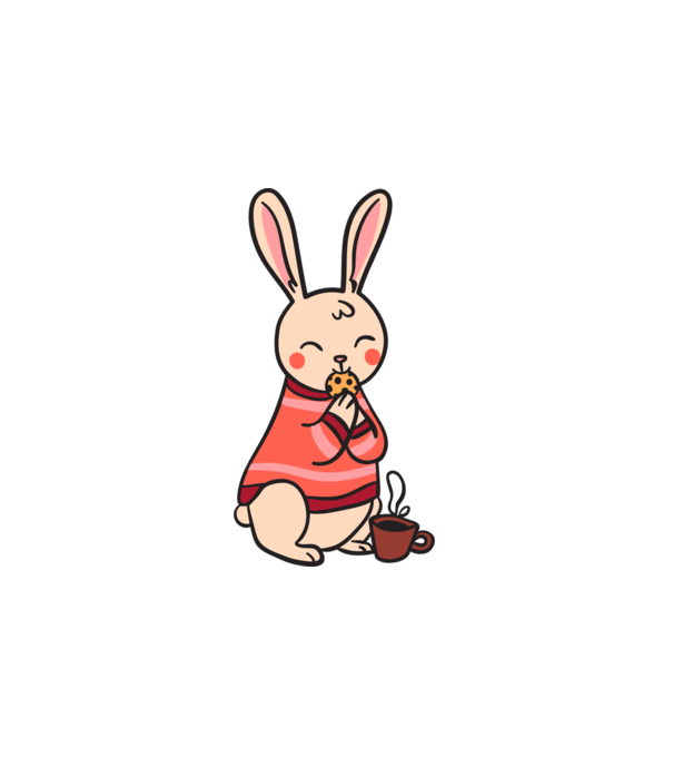 Cartoon flat rabbit minta fehér pólón