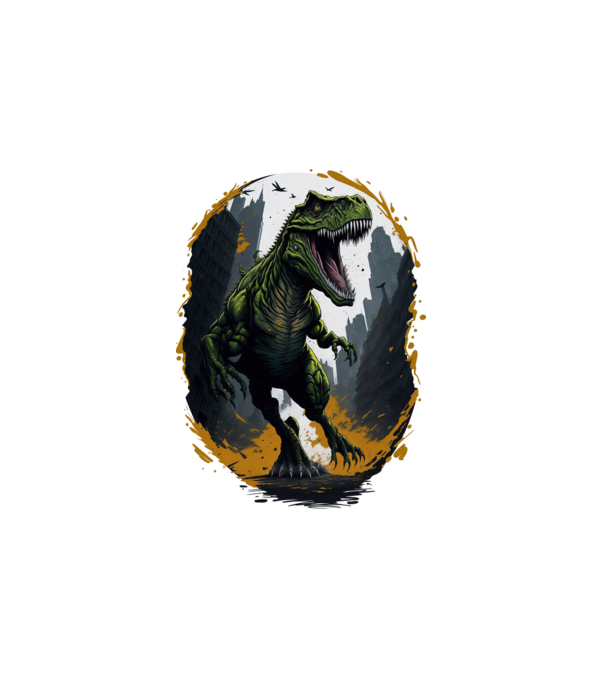 T-rex a városban minta fehér pólón