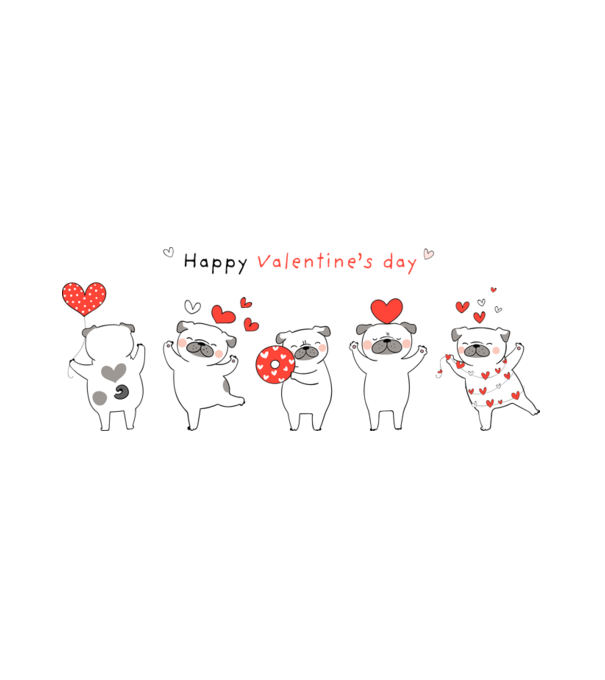 Pug dog with little red hearts valentine minta fehér pólón