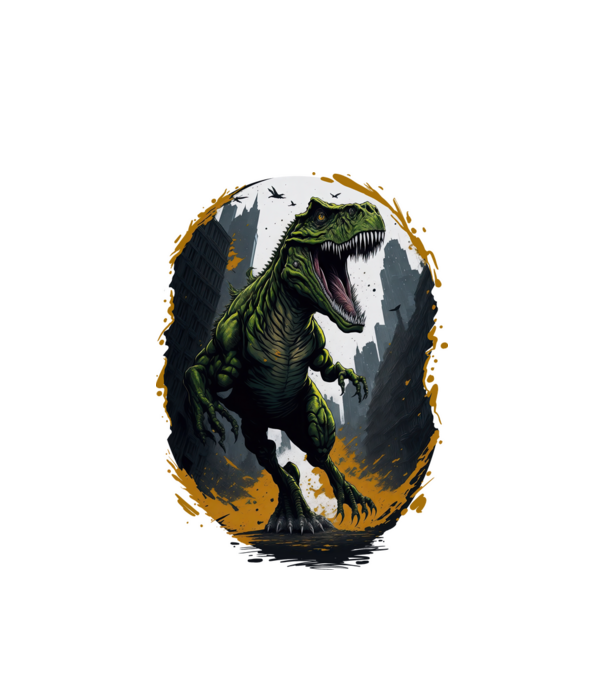 T-rex a városban minta fehér pólón