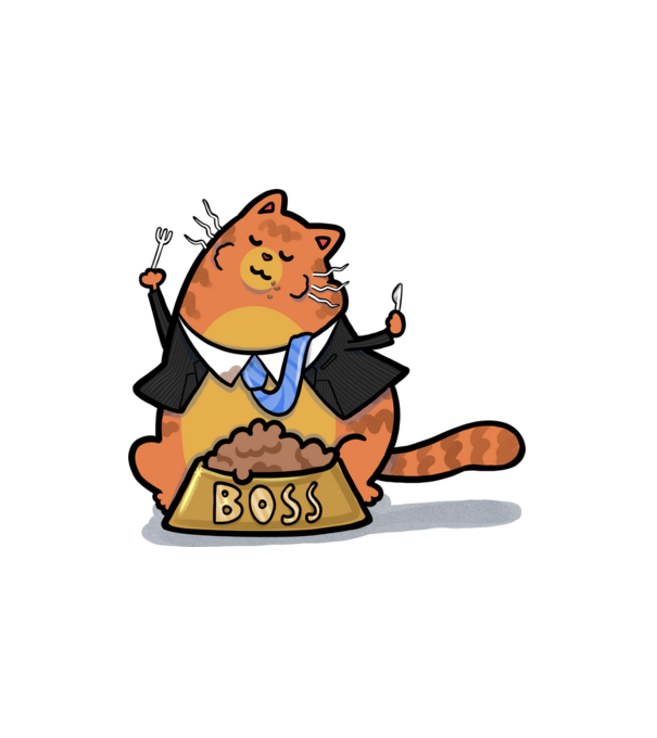 Cat boss minta fehér pólón