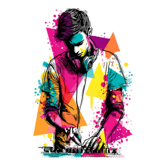 Stílusos színes illusztráció - DJ póló minta