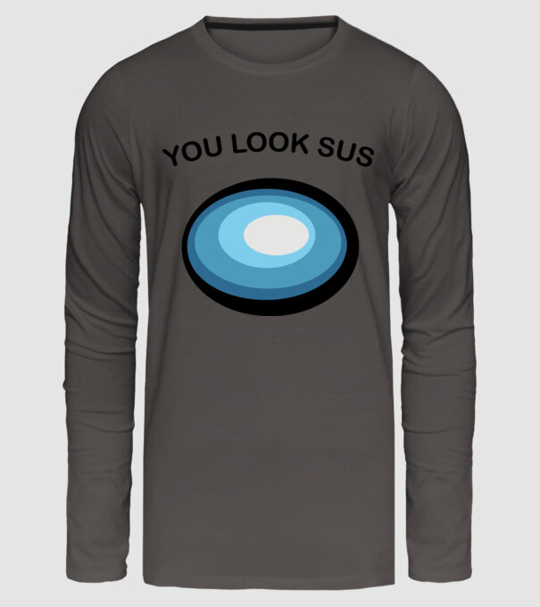 YOU LOOK SUS minta sötétszürke pólón