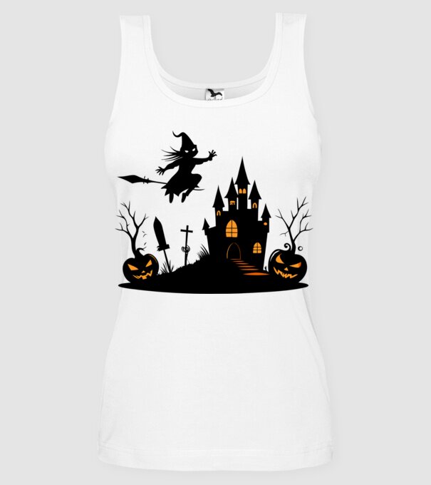 Halloweeni boszorkány minta fehér pólón