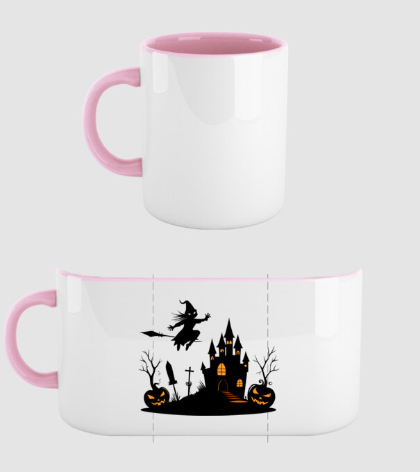 Halloweeni boszorkány minta világos rózsaszín pólón