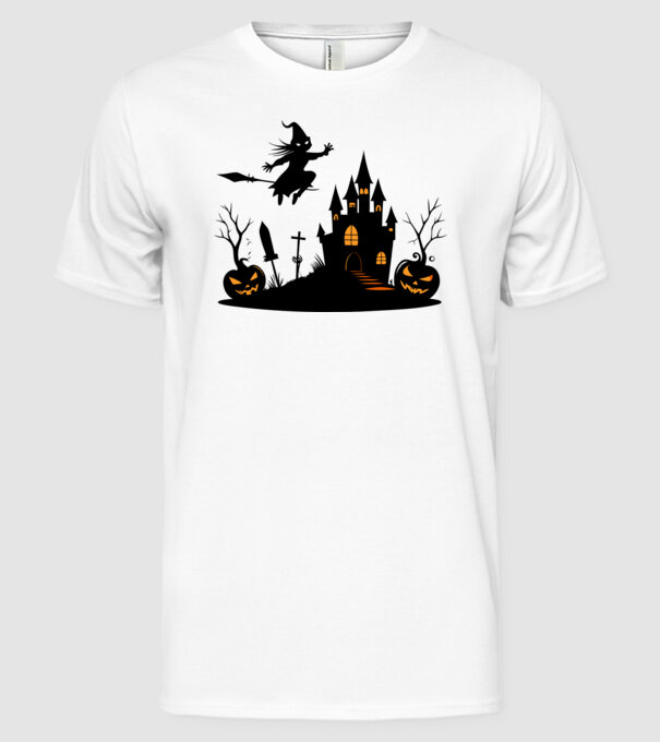 Halloweeni boszorkány minta fehér pólón