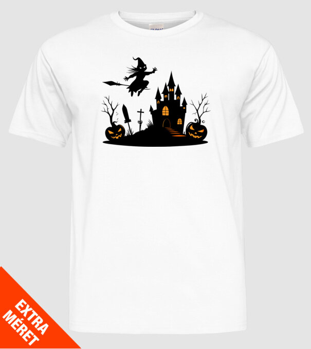 Halloweeni boszorkány minta fehér pólón