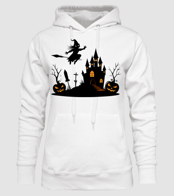 Halloweeni boszorkány minta fehér pólón