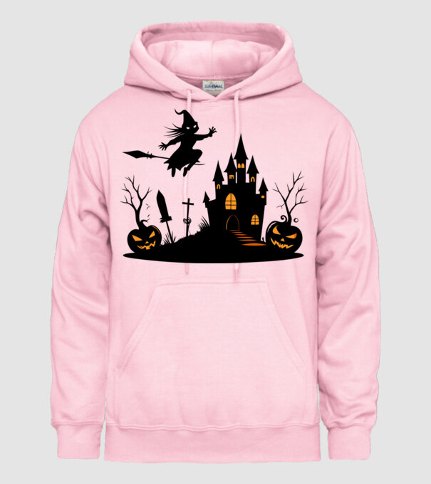 Halloweeni boszorkány minta világos rózsaszín pólón