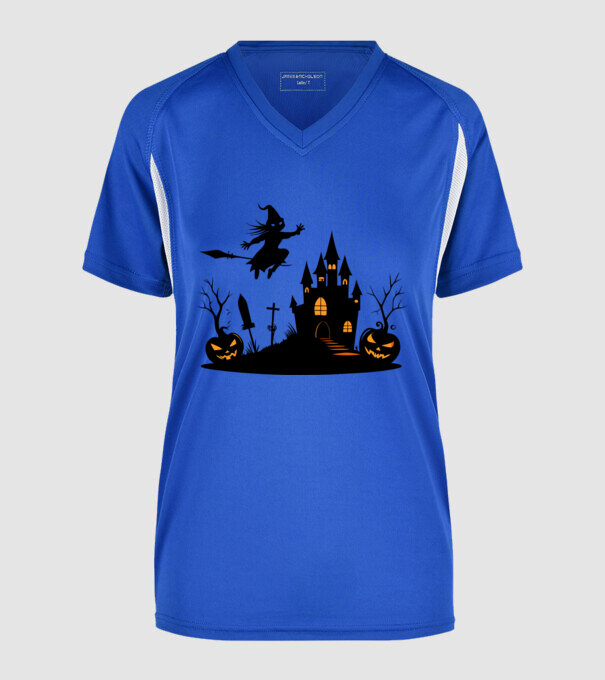 Halloweeni boszorkány minta királykék pólón