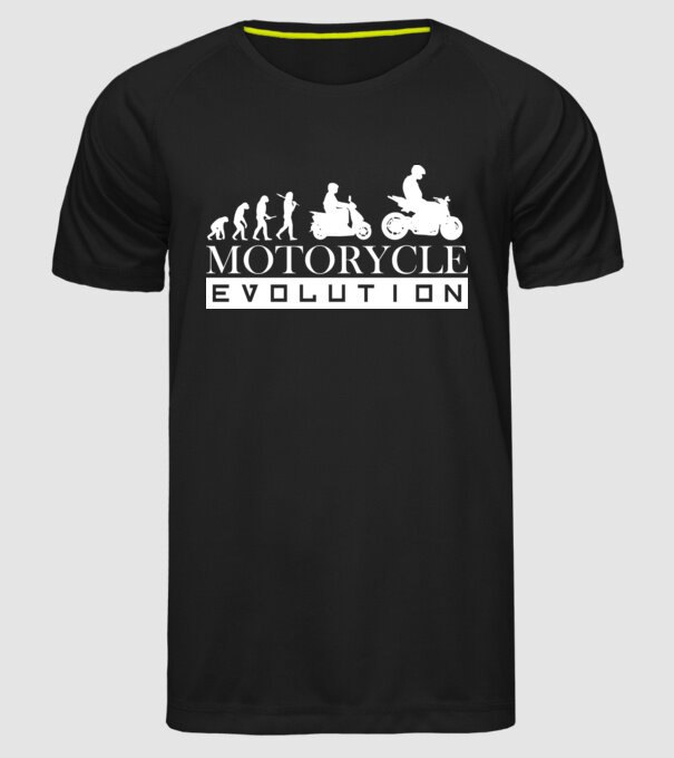 evolution motorcycle fehér minta fekete pólón