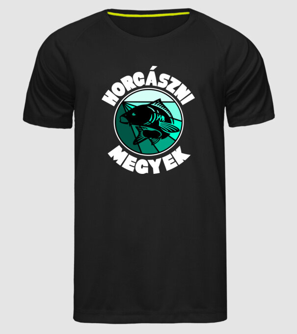 megyek horgászni fehér minta fekete pólón