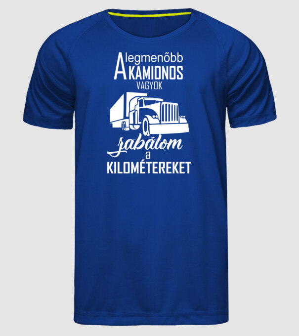 kamionos fehér minta királykék pólón